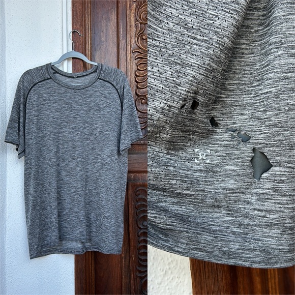 Lululemon Athletica Gray Short Sleeve top with Hawaiian islands logo - Picture 1 of 3